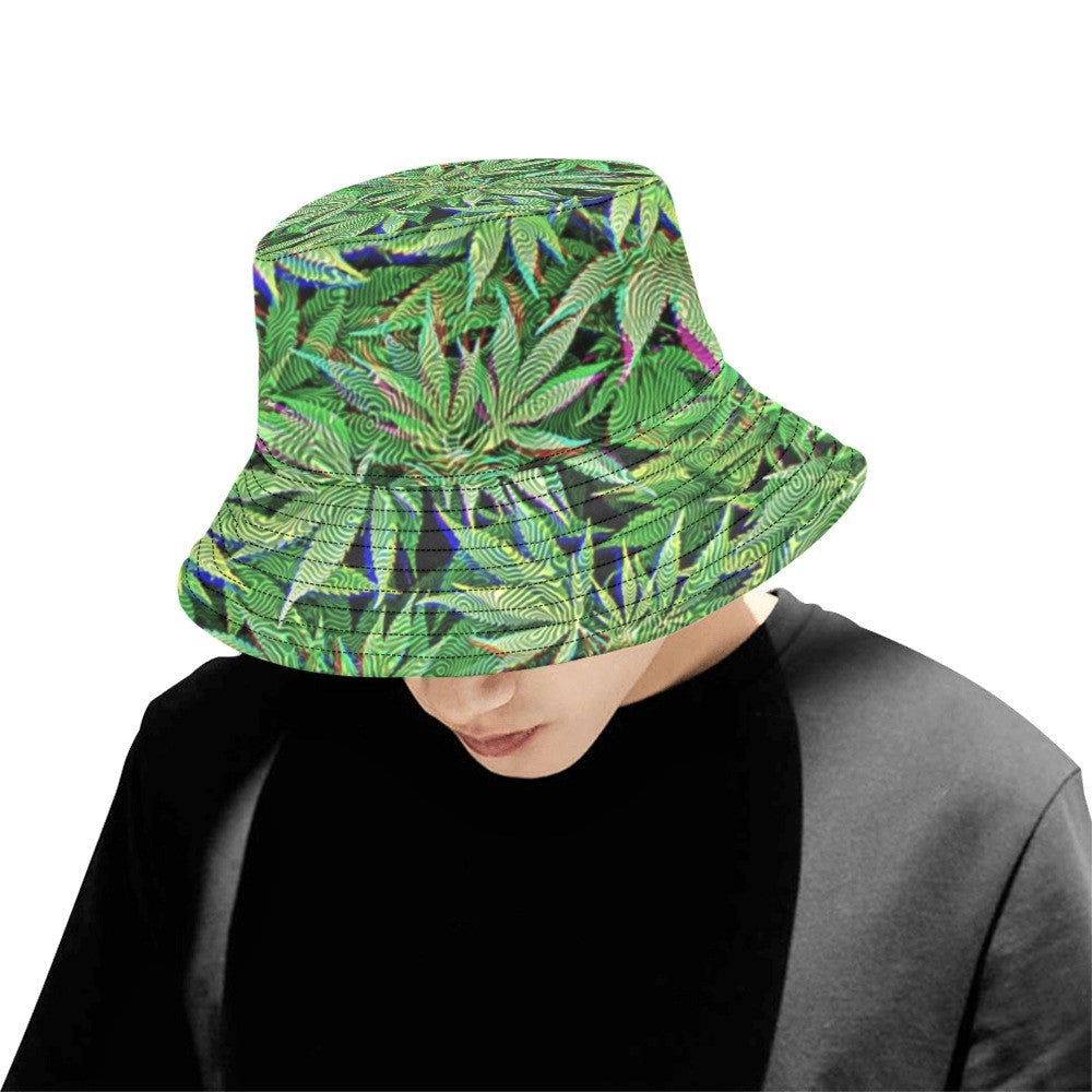 Trippy Weed Print Bucket Hat | UV Blacklight Reactive