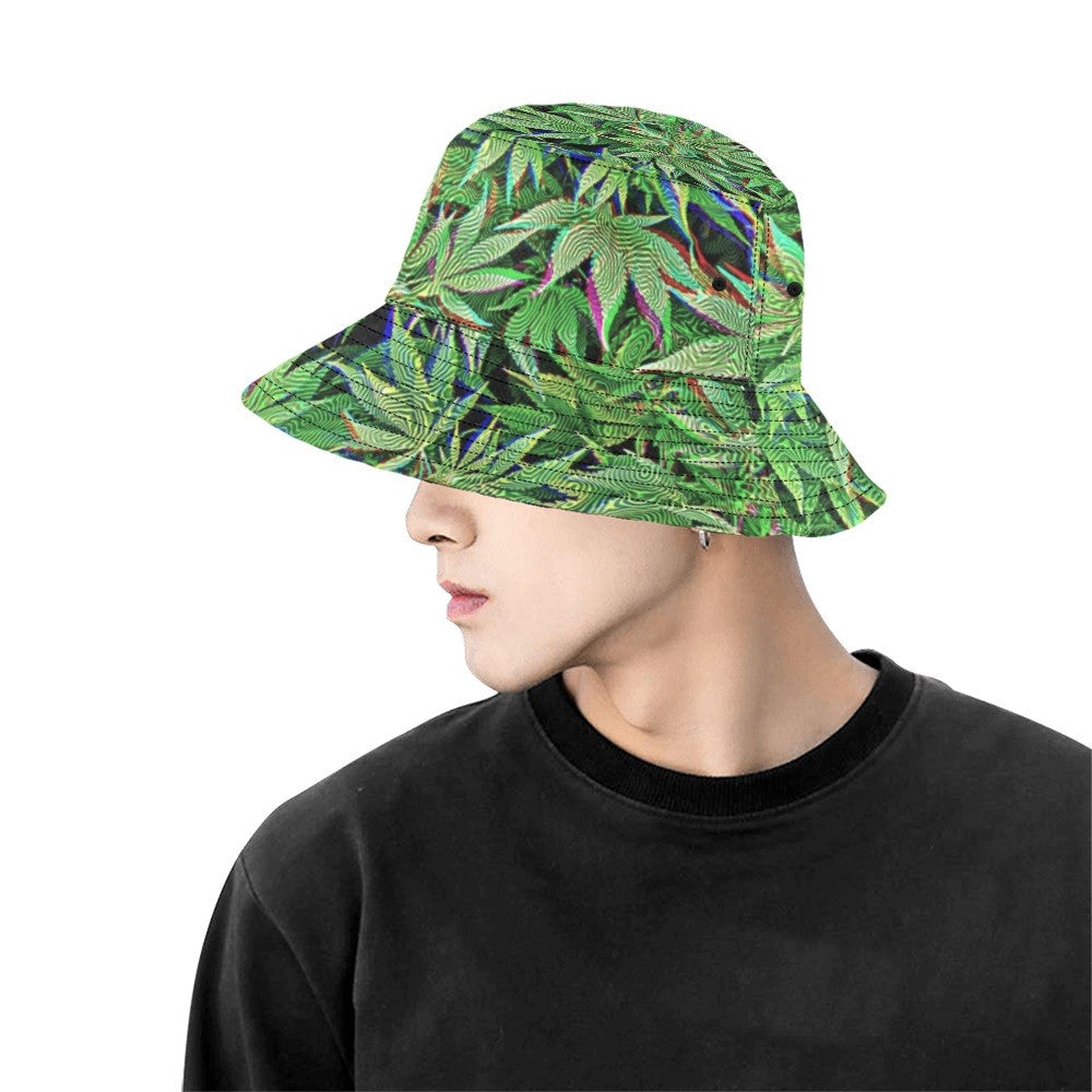 Trippy Weed Print Bucket Hat | UV Blacklight Reactive